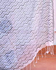 Women's Premium Pure Linen Cotton Saree | Quirky Evil Eye Block Printed Casual Sari with Chevron Geometric Pallu & Unstitched Blouse Piece | Luxury Lightweight Summer & Daily Wear (Pristine White & Indigo Blue)