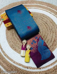 Royal Blue & Wine Purple Jacquard Silk Saree – Majestic Peacock Pallu Traditional Festive Saree with Blouse Piece