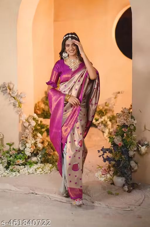 Royal Magenta & Champagne Gold Banarasi Silk Saree with Intricate Zari Work