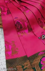 Festive Rani Pink & Bottle Green Jacquard Silk Saree – Traditional Baaraat & Royal Elephant Motif Saree with Blouse Piece