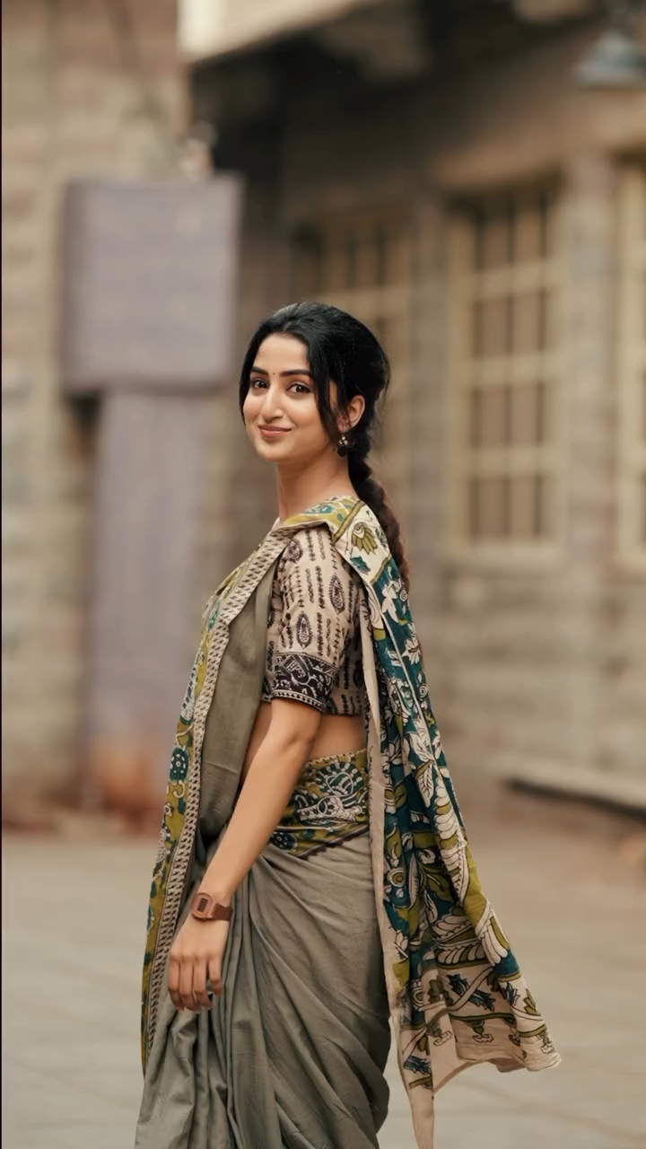 Women's Soft Linen Cotton Blend Saree | Traditional Hand-Block Kalamkari Printed Casual & Office Wear Sari with Unstitched Blouse Piece | Lightweight Daily Wear (Beige-Grey, Olive Green & Teal Blue)
